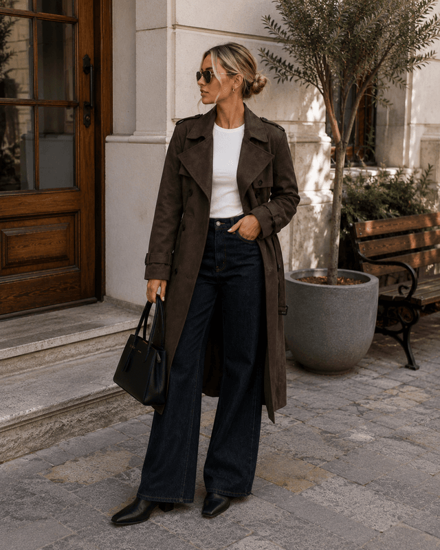 Only Onllina Long Faux Suede Trenchcoat Brun