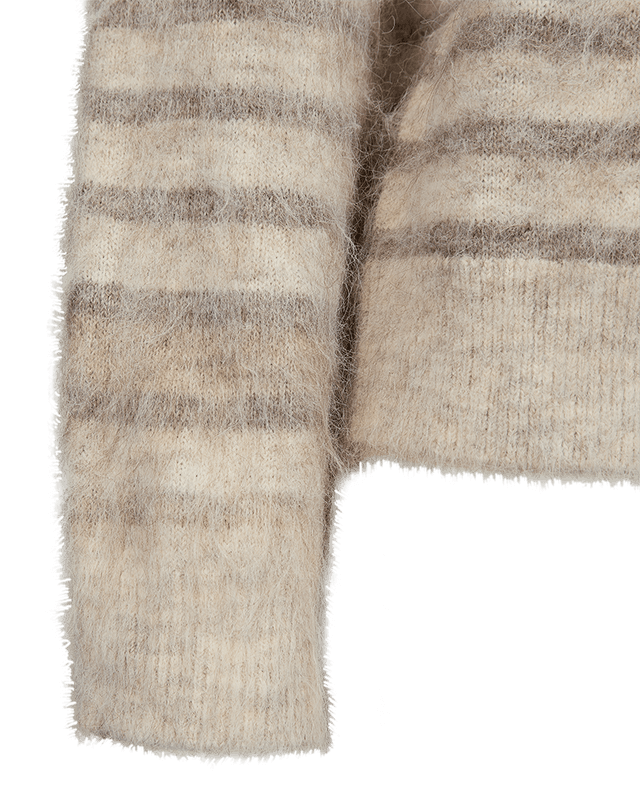 Freequent Fqlippi Fluffy Stripete Strikkegenser Beige