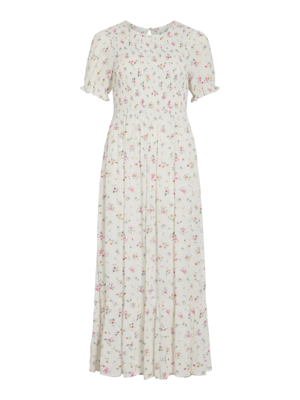 Vila Vigreis Midikjole Hvit Rosa Blomster