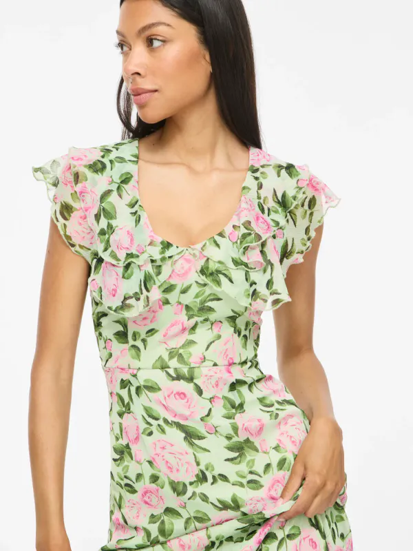 Vila Vimarigold V-Neck Maxi Kjole Mint Roses