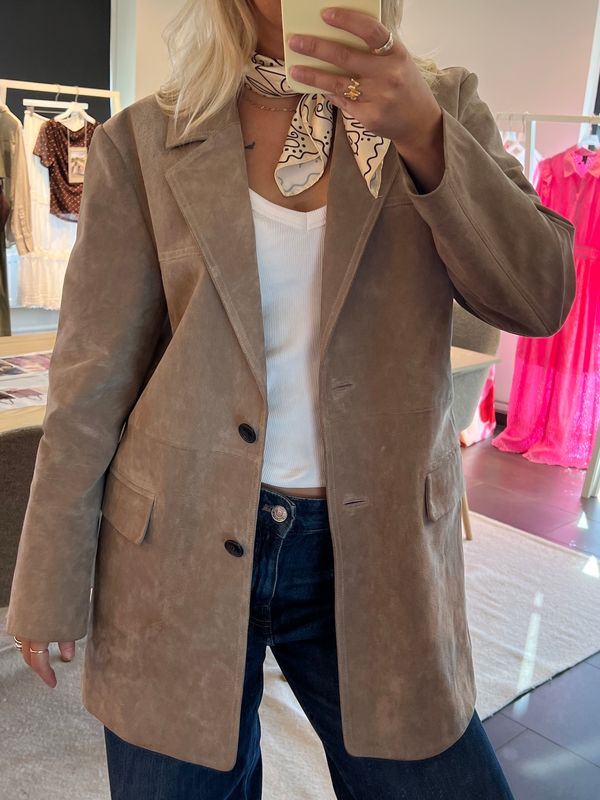 Vero Moda Vmpernille Semsket Ekte Skinnblazer Beige