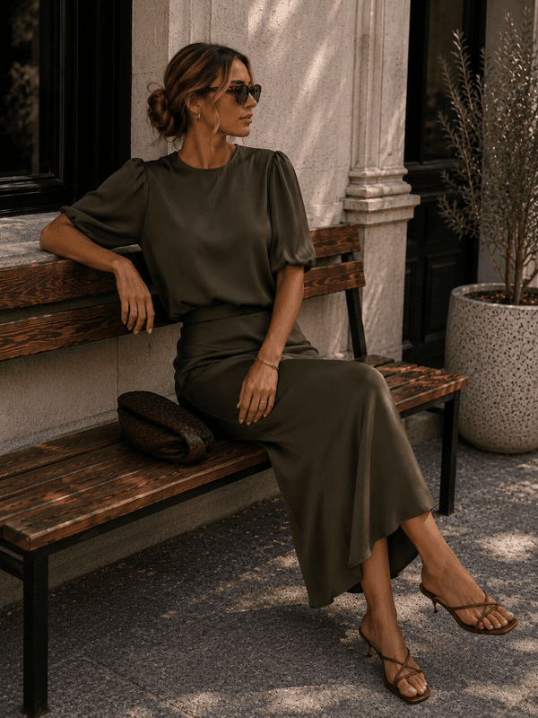 Vila Viellette Satengskjørt Midi Grønn