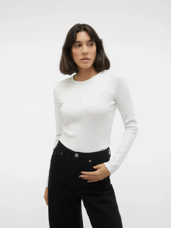 Vero Moda Vmchloe Basic Langermet Ribbet Topp Hvit