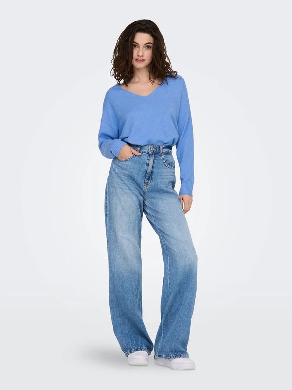 Only Onlrica V-hals Strikkegenser Blå