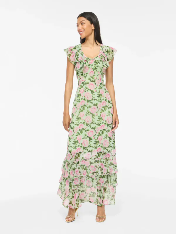 Vila Vimarigold V-Neck Maxi Kjole Mint Roses