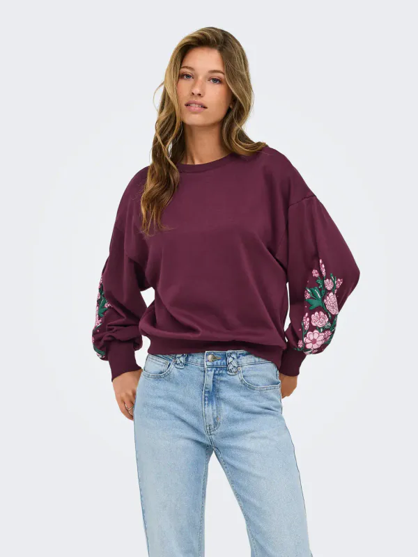 Only Onlbrooke Flower Sweatshirt Burgunder