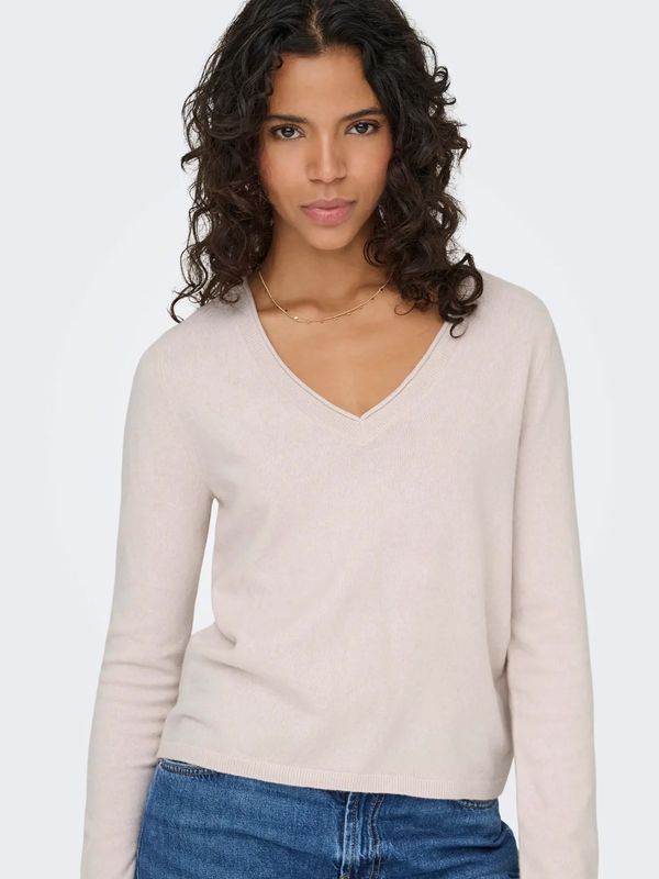 Only Onlloyal V-hals Strikkegenser Beige