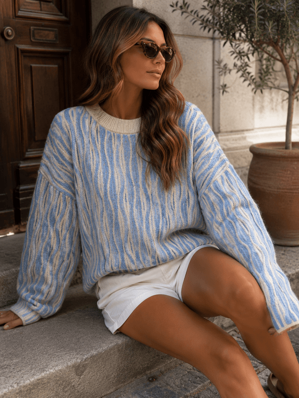 Vero Moda Vmjosie Strikkegenser Lyseblå & Hvit Stripet Genser