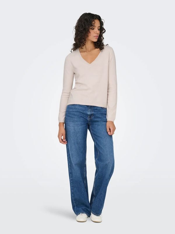 Only Onlloyal V-hals Strikkegenser Beige