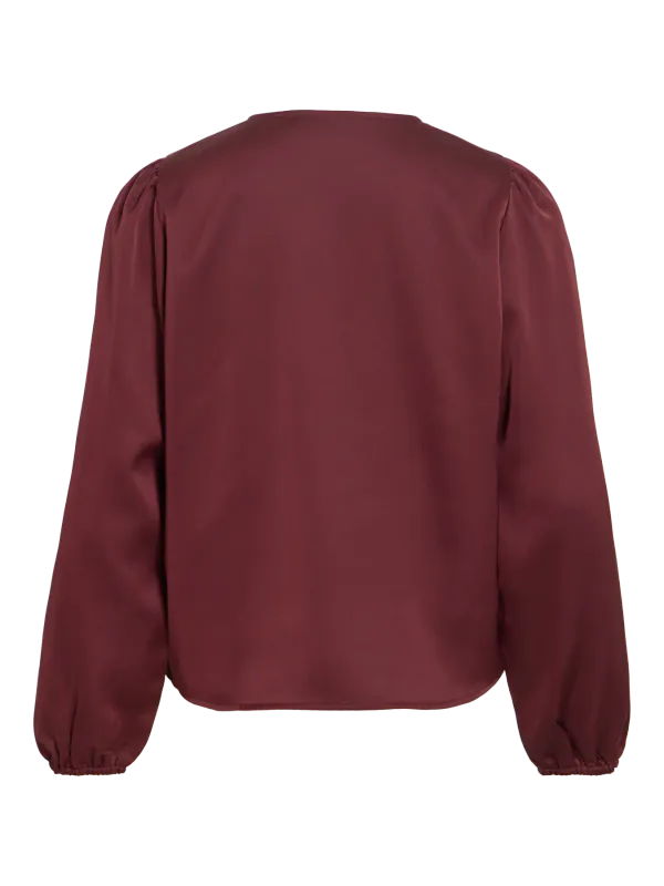 Vila Viellette Satengbluse V-Hals Burgunder