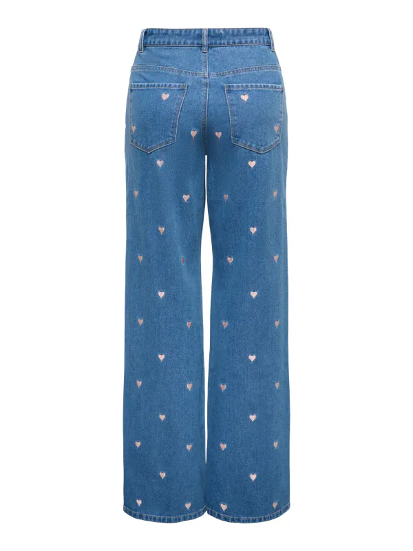 Only Onlvega Wide Jeans Rosa Hjerter 32 