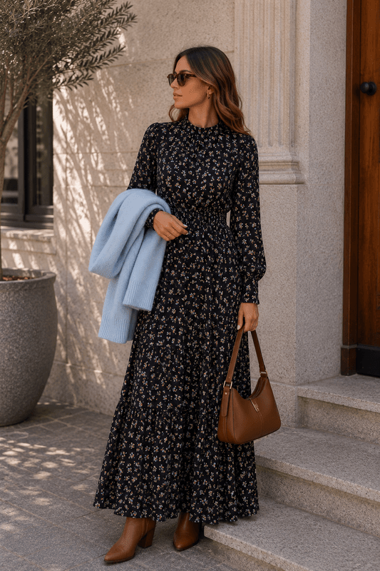 Aware Noelle Ankelkjole Sort Blomstret