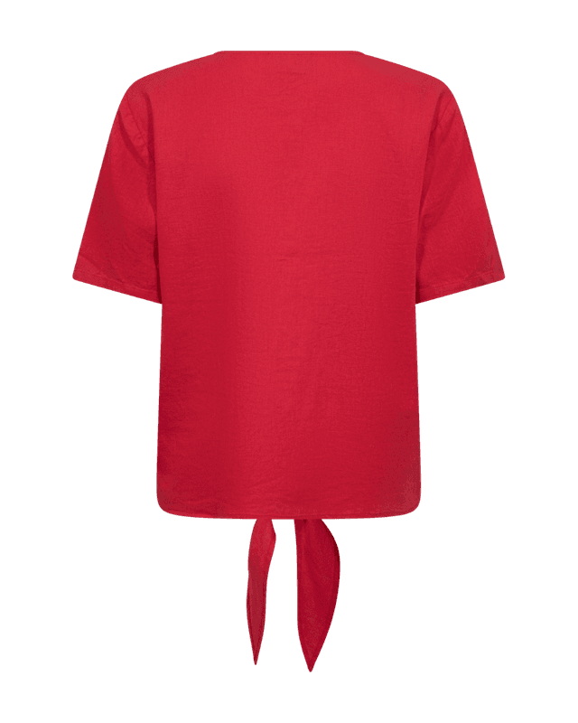 Freequent Lava Bluse Rød Linbluse med Knyting