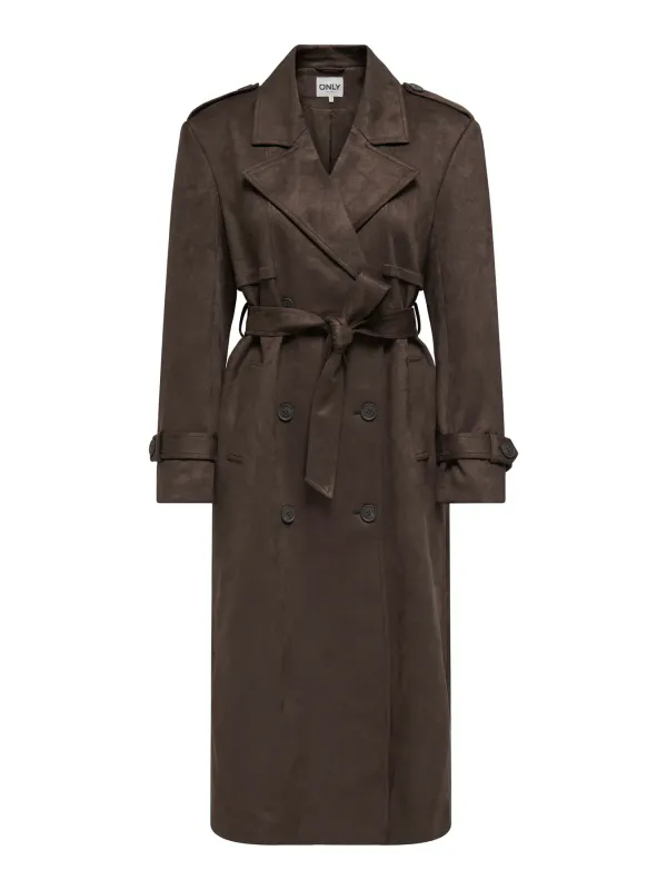 Only Onllina Long Faux Suede Trenchcoat Brun