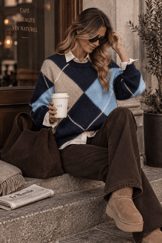 Freequent Fqgrslulu Argyle Strikkegenser Navy