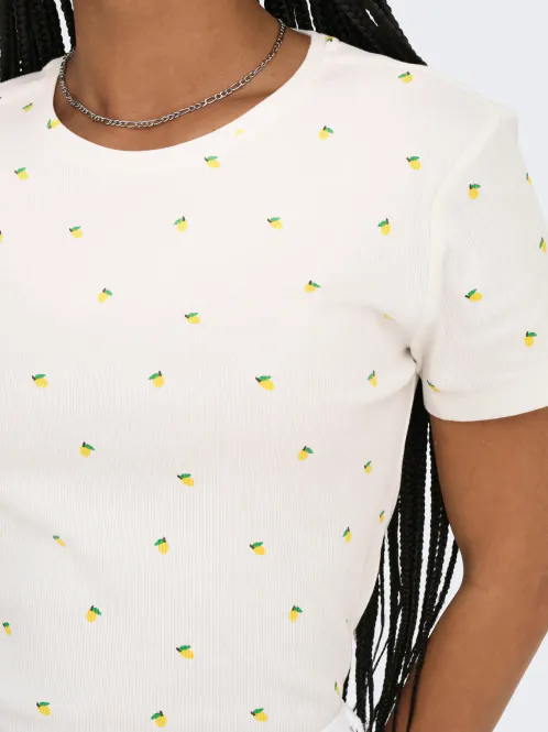 Hovedbilde Only Fenjablomstrete T-skjorte Sitron